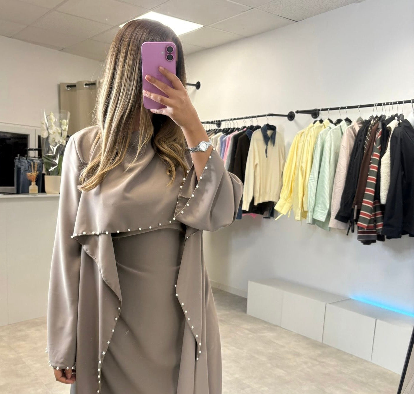 Robe abaya perle